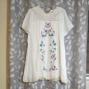 Umgee White Dress with Floral Embroidery size L